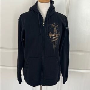 Harley-Davidson Black Hoodie with Gold Eagle Graphic Size XL